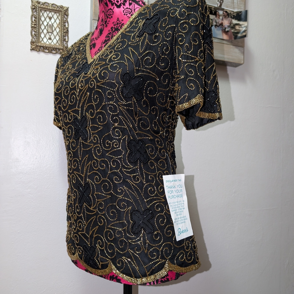 Elegant Black and Gold Beaded Women's Top